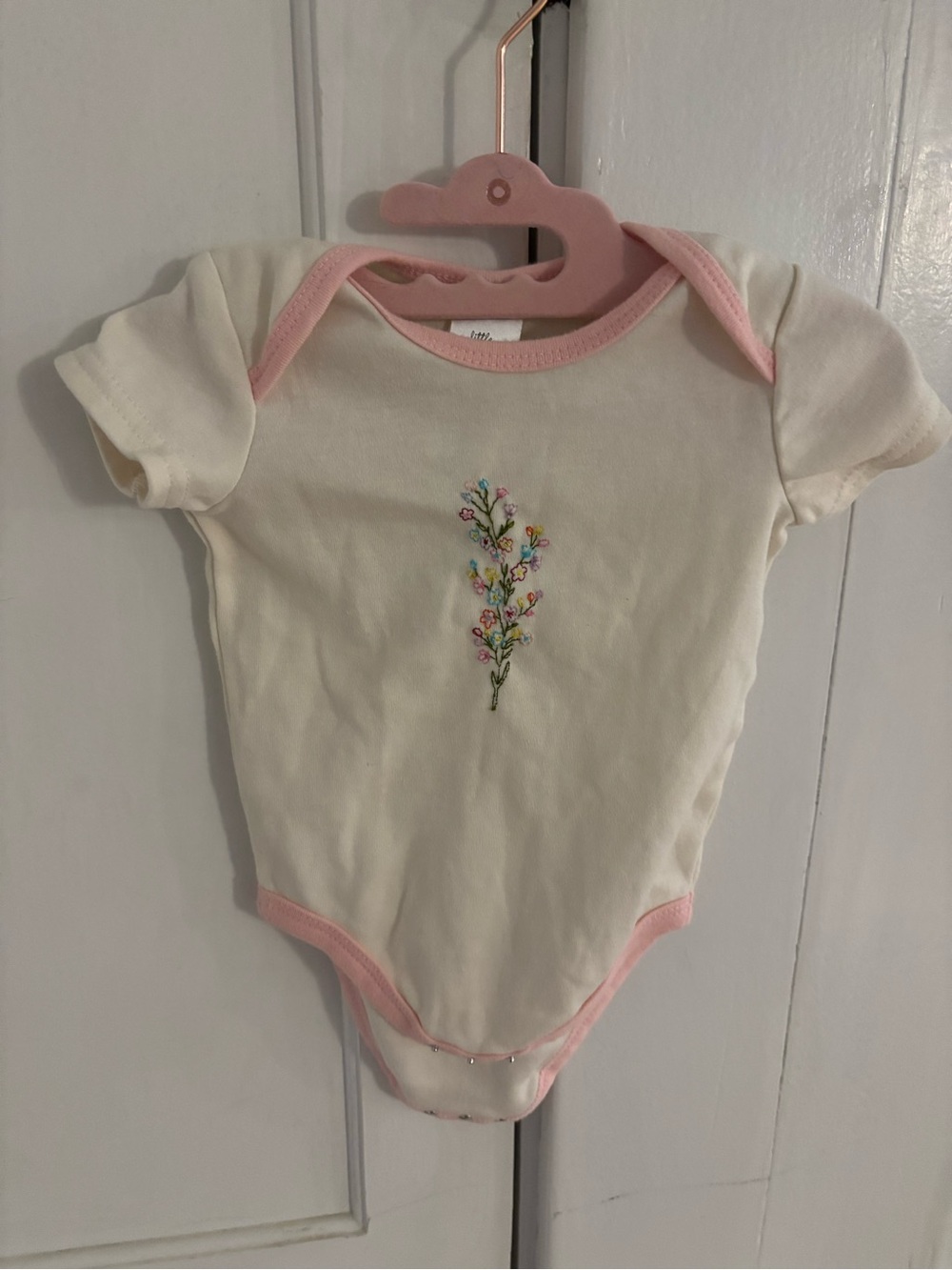 *up cycled* hand-sewn Cream & Pink Floral Embroidered Baby One-Piece